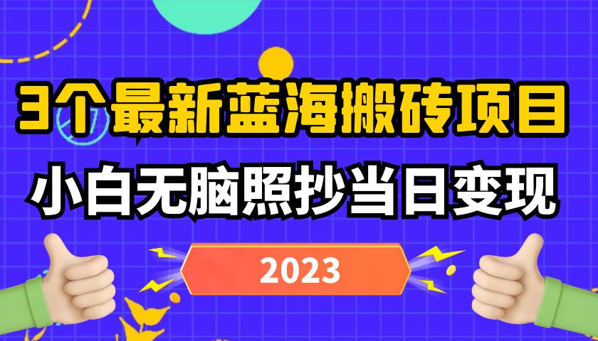 2023最新3个蓝海搬砖项目，小白无脑照抄当日变现日入过百（优先看）