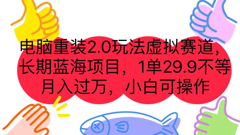 电脑重装2.0玩法虚拟赛道，长期蓝海项目 一单29.9不等 月入过万 小白可操作