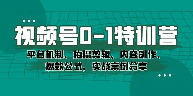 视频号0-1特训营：平台机制、拍摄剪辑、内容创作、爆款公式，实战案例分享