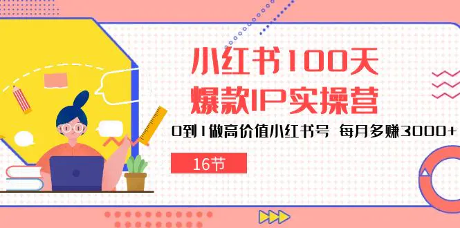 小红书100天-爆款IP实操营，0到1做高价值小红书号 每月多赚3000+（16节）