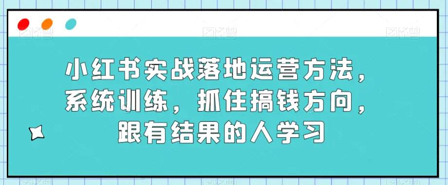 小红书实战落地运营方法，系统训练，抓住搞钱方向，跟有结果的人学习